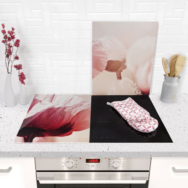 Stove top covers - Pale Pink Poppy Flower With Water Drops