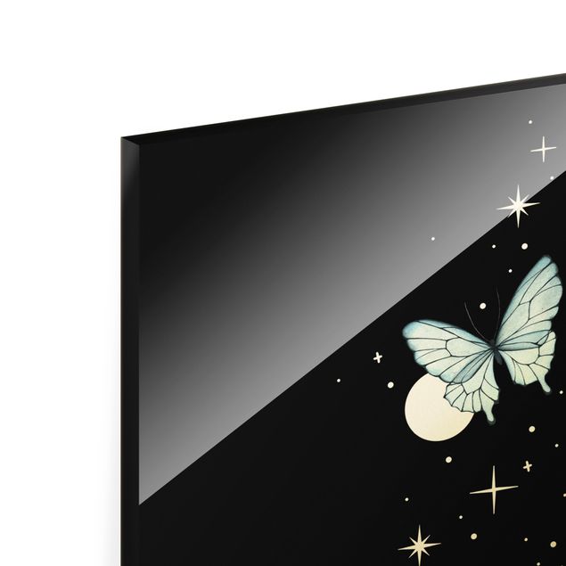 Glass print - Magical Hand - Butterflies And Planets - Portrait format