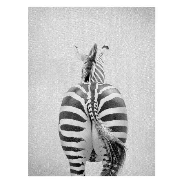 Canvas print - Zebra From Behind Black And White - Portrait format 3:4
