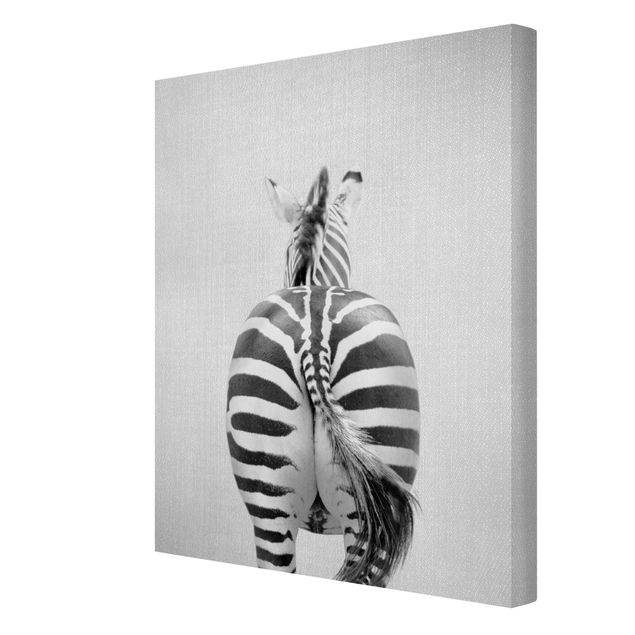 Canvas print - Zebra From Behind Black And White - Portrait format 3:4