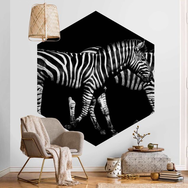 Self-adhesive hexagonal pattern wallpaper - Zebra In The Dark