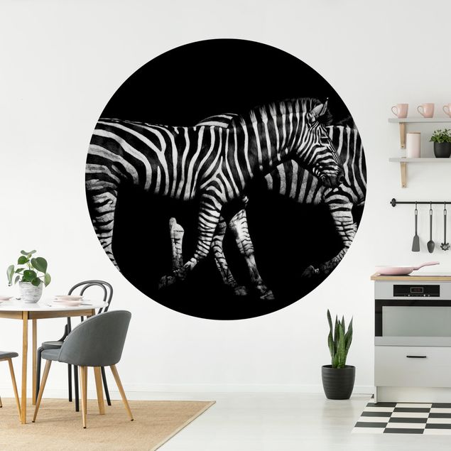 Self-adhesive round wallpaper - Zebra In The Dark