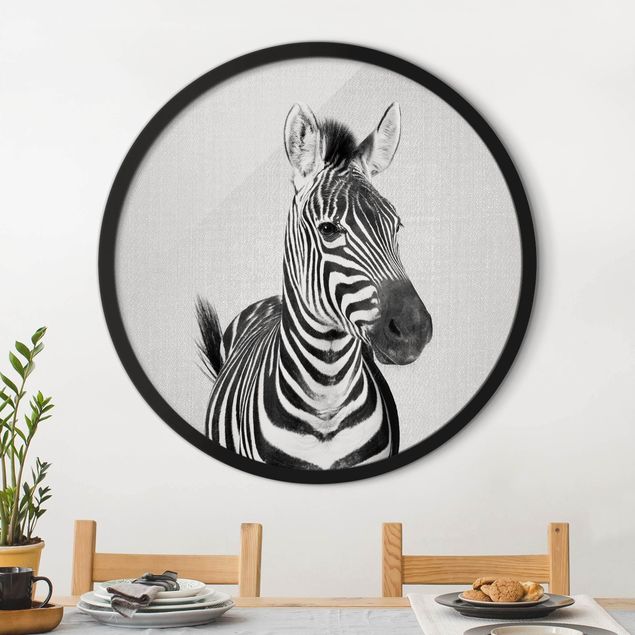 Framed prints round Zebra Zilla Black And White