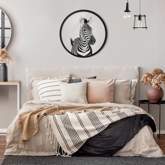 Circular framed print - Zebra Zilla Black And White