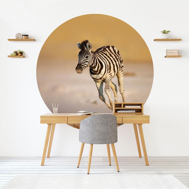 Self-adhesive round wallpaper - Zebra Foal