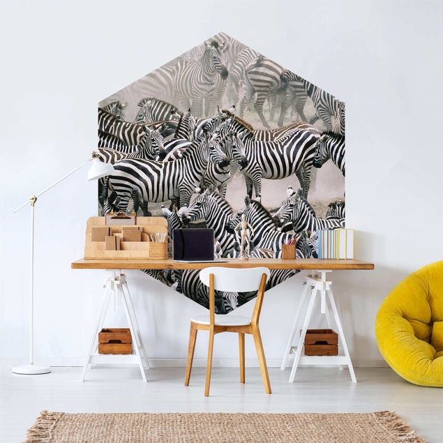 Self-adhesive hexagonal pattern wallpaper - Zebra Herd