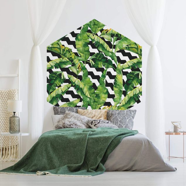 Self-adhesive hexagonal pattern wallpaper - Zig Zag Pattern Geometry Jungle