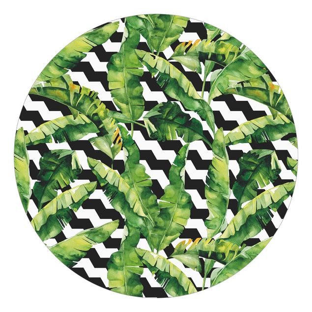 Self-adhesive round wallpaper - Zig Zag Pattern Geometry Jungle