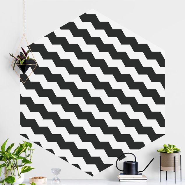 Self-adhesive hexagonal wall mural Zig Zag Pattern Geometry Black And White