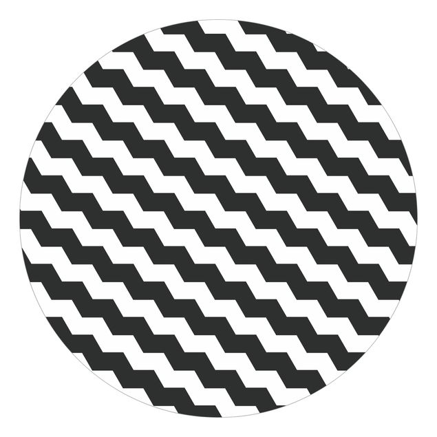 Self-adhesive round wallpaper - Zig Zag Pattern Geometry Black And White