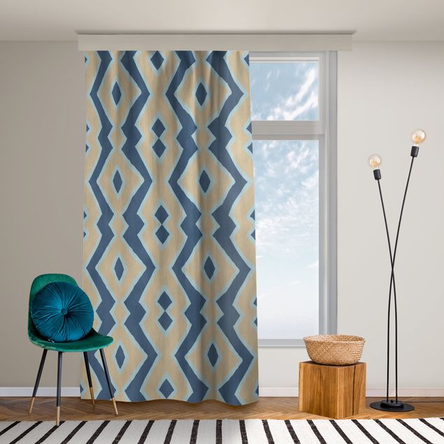 horizontal striped curtains Zigzag Lines Beige Blue