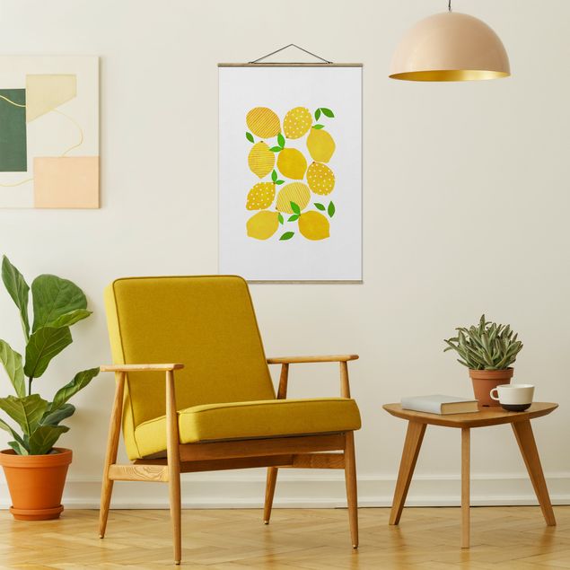 Fabric print with poster hangers - Lemon With Dots - Portrait format 2:3