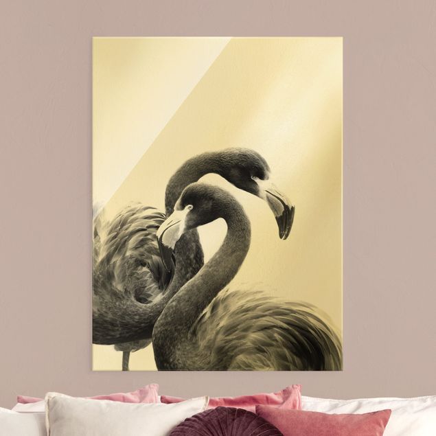 Glass print - Two Flamingos II - Portrait format