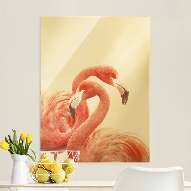 Glass print - Two Flamingos - Portrait format