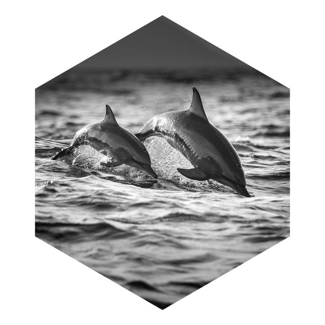 Self-adhesive hexagonal pattern wallpaper - Two Jumping Dolphins