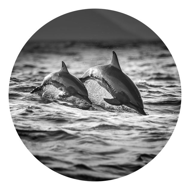 Self-adhesive round wallpaper - Two Jumping Dolphins