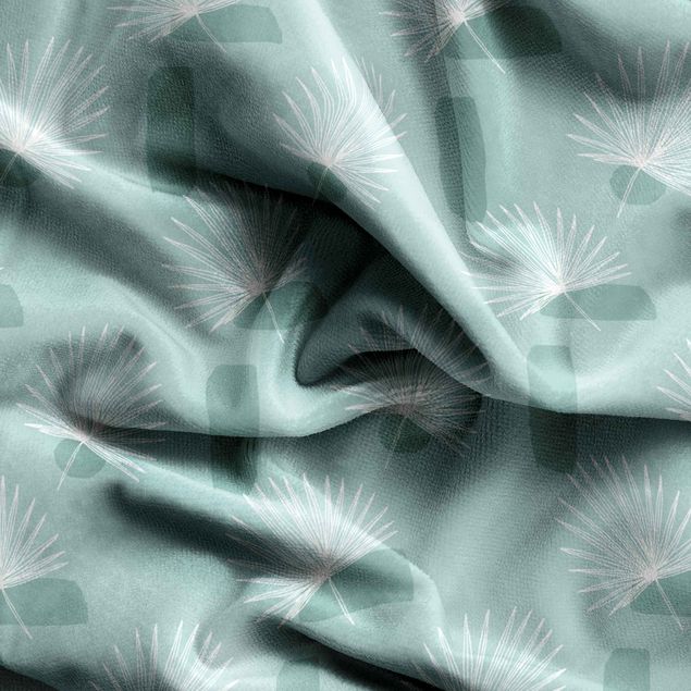 pattern curtains for living room European Fan Palm Fronds - Pastel Mint Green